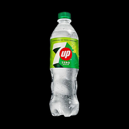 A 500ml plastic bottle of 7 Up Zero Sugar with a green cap and a green and white label featuring the red 7-up logo, shown on a white background.
